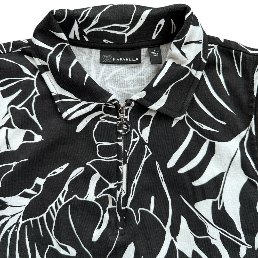 Rafaella Women's Soft Sleeveless 1/4 Zipper Fashion Top (Pressed Palms Black, L) - Picture 3 of 3